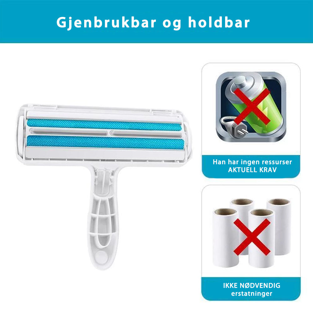 Effektiv dyrehårfjerner i plast for sofaer og tekstiler, gjenbrukbar og økovennlig, finnes i blå og rød.