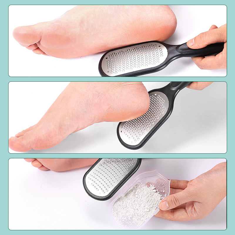 Effektiv fotpleie peelingverktøy, tosidig design med ergonomisk håndtak, for å fjerne og glatte hard hud.