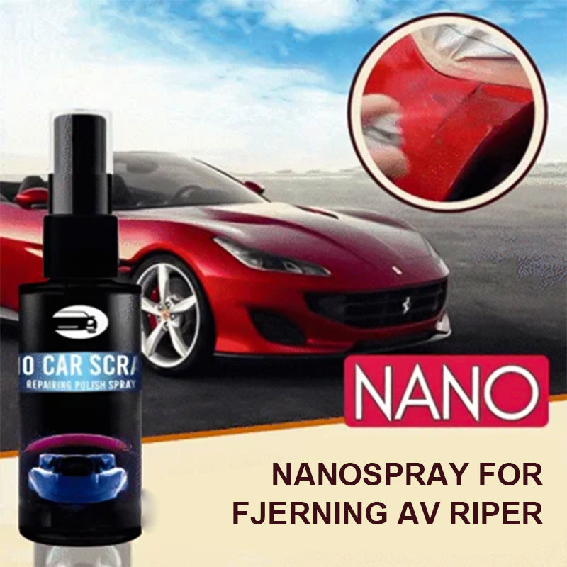 "Effektiv reparasjonsspray for biler som fjerner riper og merker, tilgjengelig i 100ml og 30ml flasker med høyglansfinish."