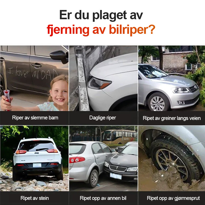 "Effektiv reparasjonsspray for biler som fjerner riper og merker, tilgjengelig i 100ml og 30ml flasker med høyglansfinish."