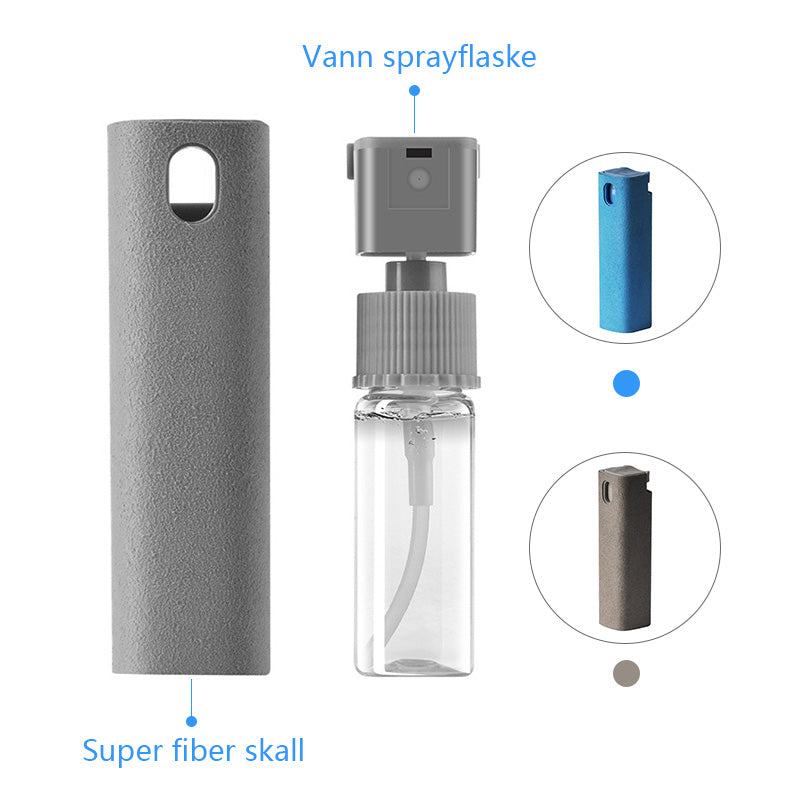 "Effektiv skjermrens spray 10 ml for elektronisk rengjøring, bærbar blå flaske med mikrofiberduk mot fingeravtrykk og smuss."