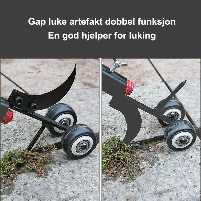 "Effektivt universelt lukehode i stål for enkelt ugressfjerning uten kjemikalier, ideelt for hagearbeid og terrasser."