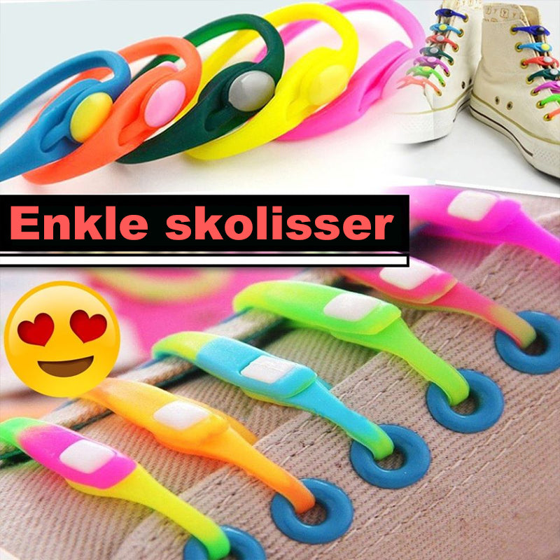 Elastiske flerfargede silikonskolisser for sko, vises i regnbuens farger, perfekt for enkel og stilfull skooppgradering.
