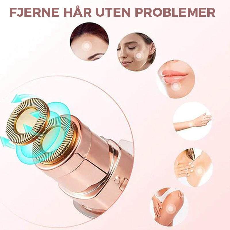 "Elegant ansiktsepilator i leppestift-stil for smertefri hårfjerning, tilgjengelig i hvit, svart og rosa gull."