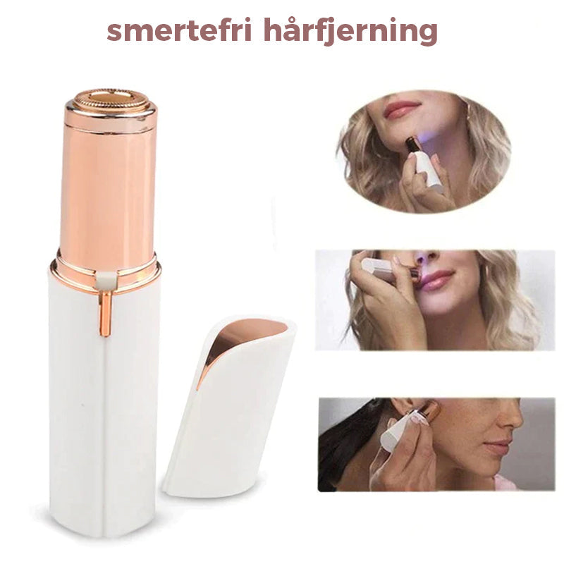 "Elegant ansiktsepilator i leppestift-stil for smertefri hårfjerning, tilgjengelig i hvit, svart og rosa gull."