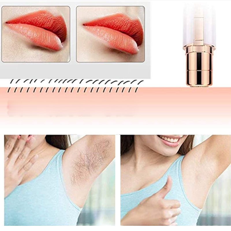 "Elegant ansiktsepilator i leppestift-stil for smertefri hårfjerning, tilgjengelig i hvit, svart og rosa gull."