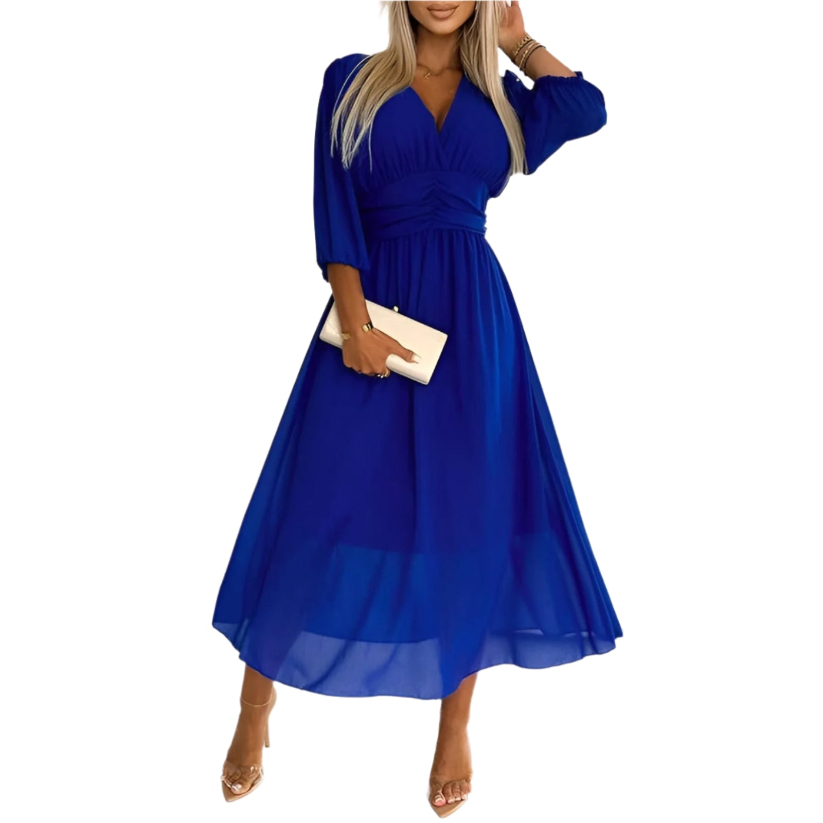 Elegant chiffongkjole for kvinner, lett og silkemyk sommerkjole. Perfekt for både fest og hverdag.
