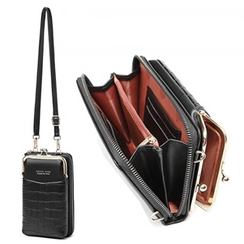 Elegant crossbody telefonveske i beige, kunstskinn, med gullfarget hardware, en essensiell dame skulderveske.