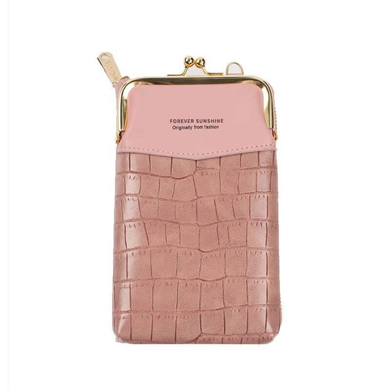 Dameveske: stilren crossbody telefonveske i hvitt kunstskinn med strukturert overflate, perfekt til mobil.