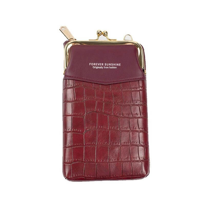 Mobilveske: trendy crossbody i rosa kunstskinn, med praktisk frontlomme og gull-detaljer, for kvinner.