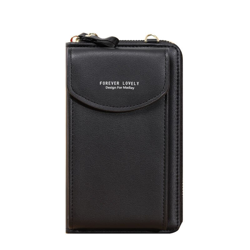 Stilig crossbody telefonveske i rødt kunstskinn, perfekt for mobil og kort, med justerbar skulderrem.