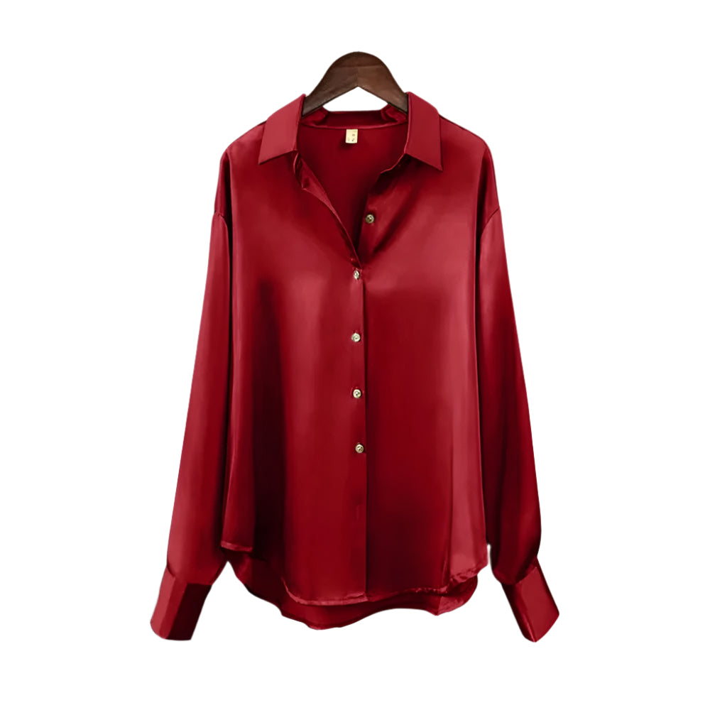 Komfortabel damebluse med elegant reverskrage, langermet og lett å style for enhver anledning.