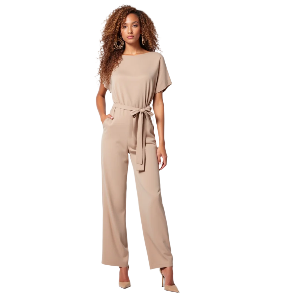 Elegant damejumpsuit med snøring i midjen, perfekt for fest og hverdag. Komfortabel og moderne passform.