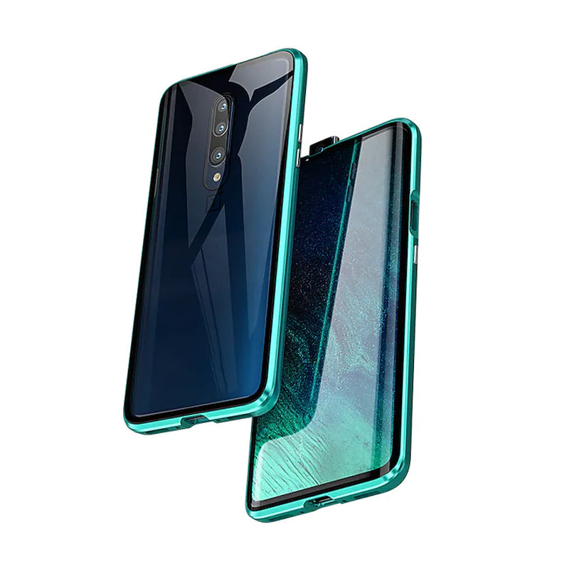 "Elegant dobbeltsidig magnetisk telefonveske med klar bakside og herdet glass for optimal beskyttelse."