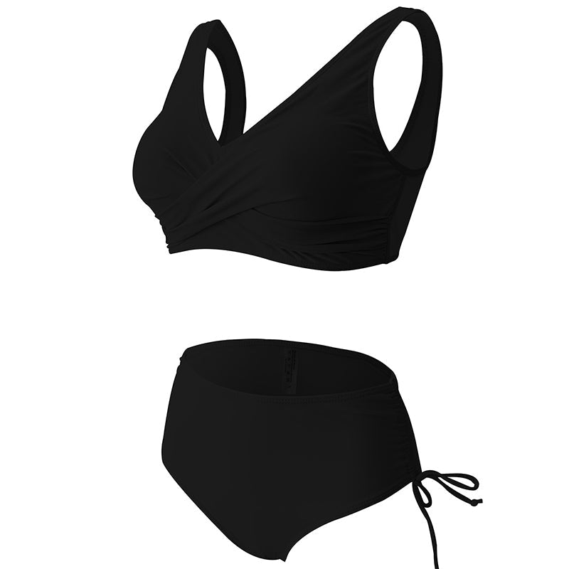 "Elegant ensfarget bikini sett med høyt midje, sofistikert design i flere farger, fremhever figurens skjønnhet."