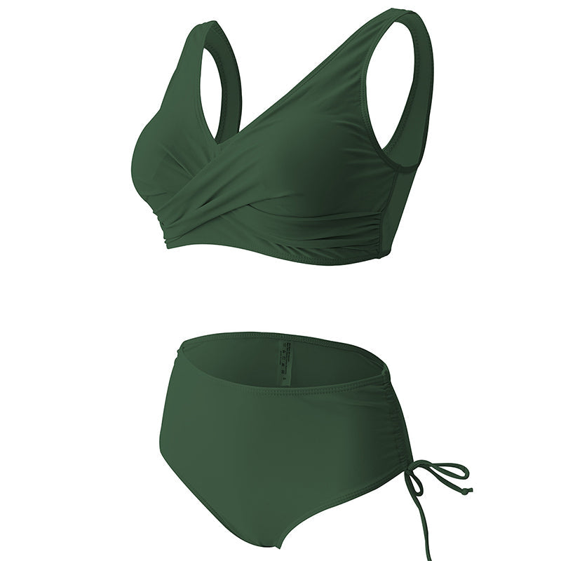 "Elegant ensfarget bikini sett med høyt midje, sofistikert design i flere farger, fremhever figurens skjønnhet."