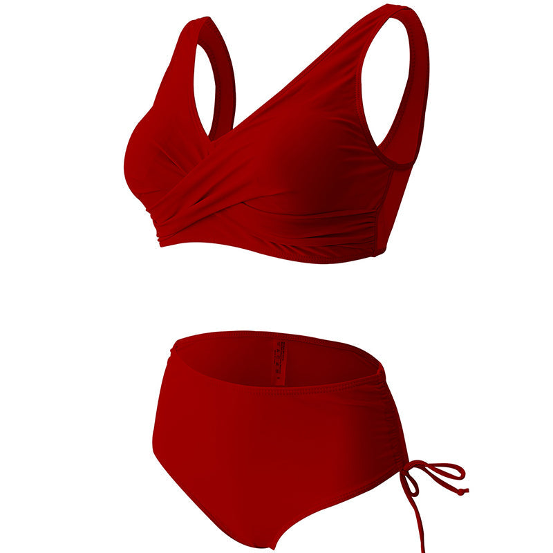 "Elegant ensfarget bikini sett med høyt midje, sofistikert design i flere farger, fremhever figurens skjønnhet."