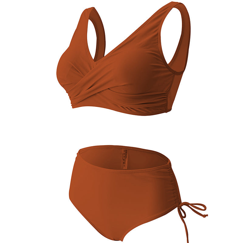 "Elegant ensfarget bikini sett med høyt midje, sofistikert design i flere farger, fremhever figurens skjønnhet."