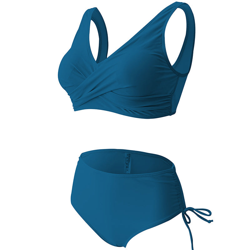 "Elegant ensfarget bikini sett med høyt midje, sofistikert design i flere farger, fremhever figurens skjønnhet."