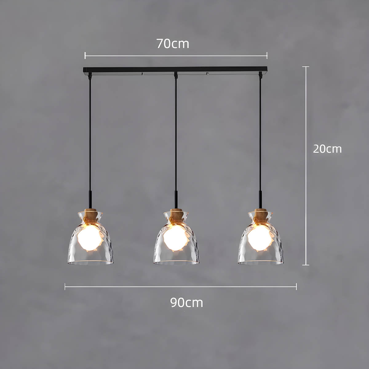 Elegant glass lysekrone med moderne design, minimalistisk stil, justerbar ledning, ideell for moderne interiør.