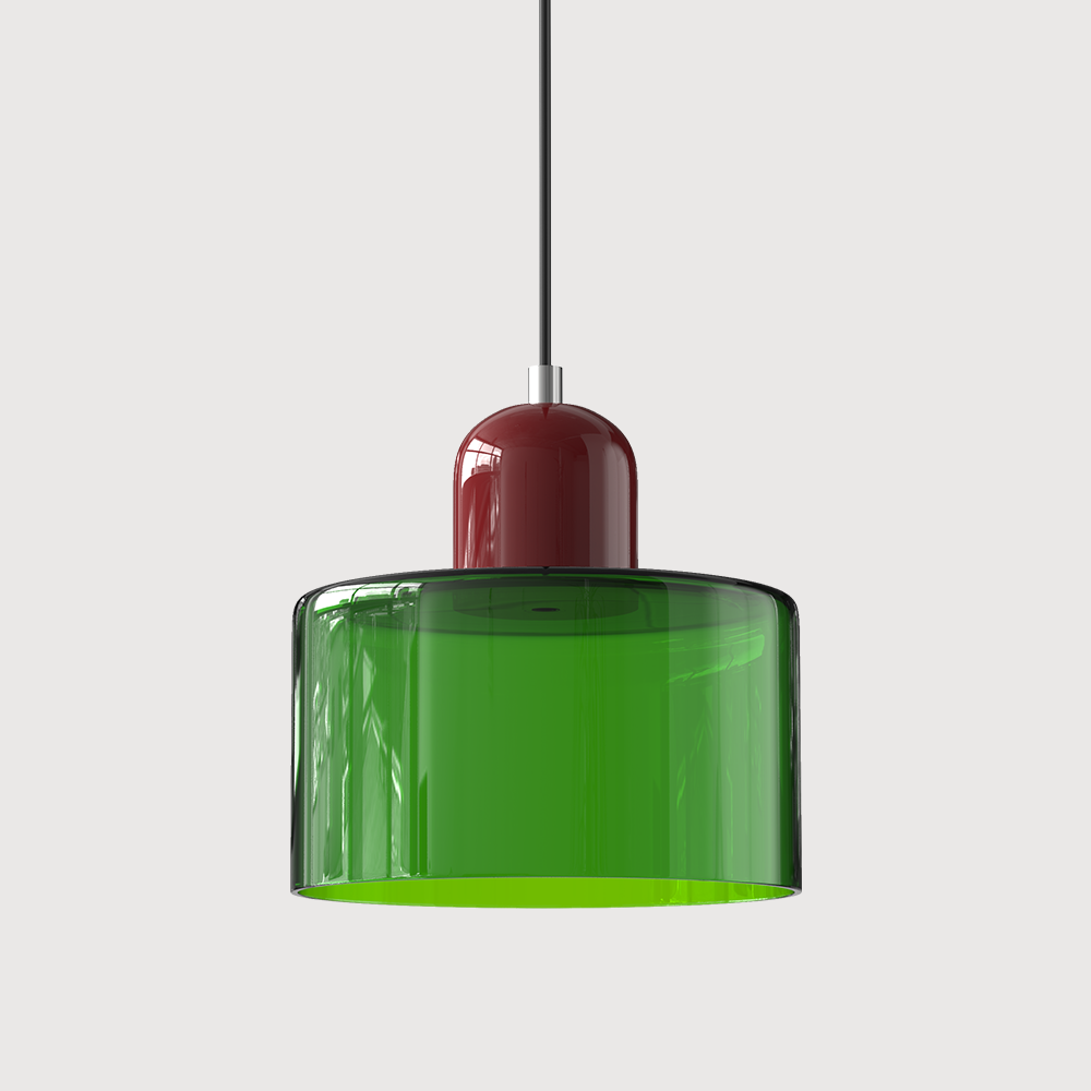 Elegant glasspendellampe med Bauhaus-design, justerbar oppheng, tilgjengelig i flere farger. Perfekt for moderne interiør.