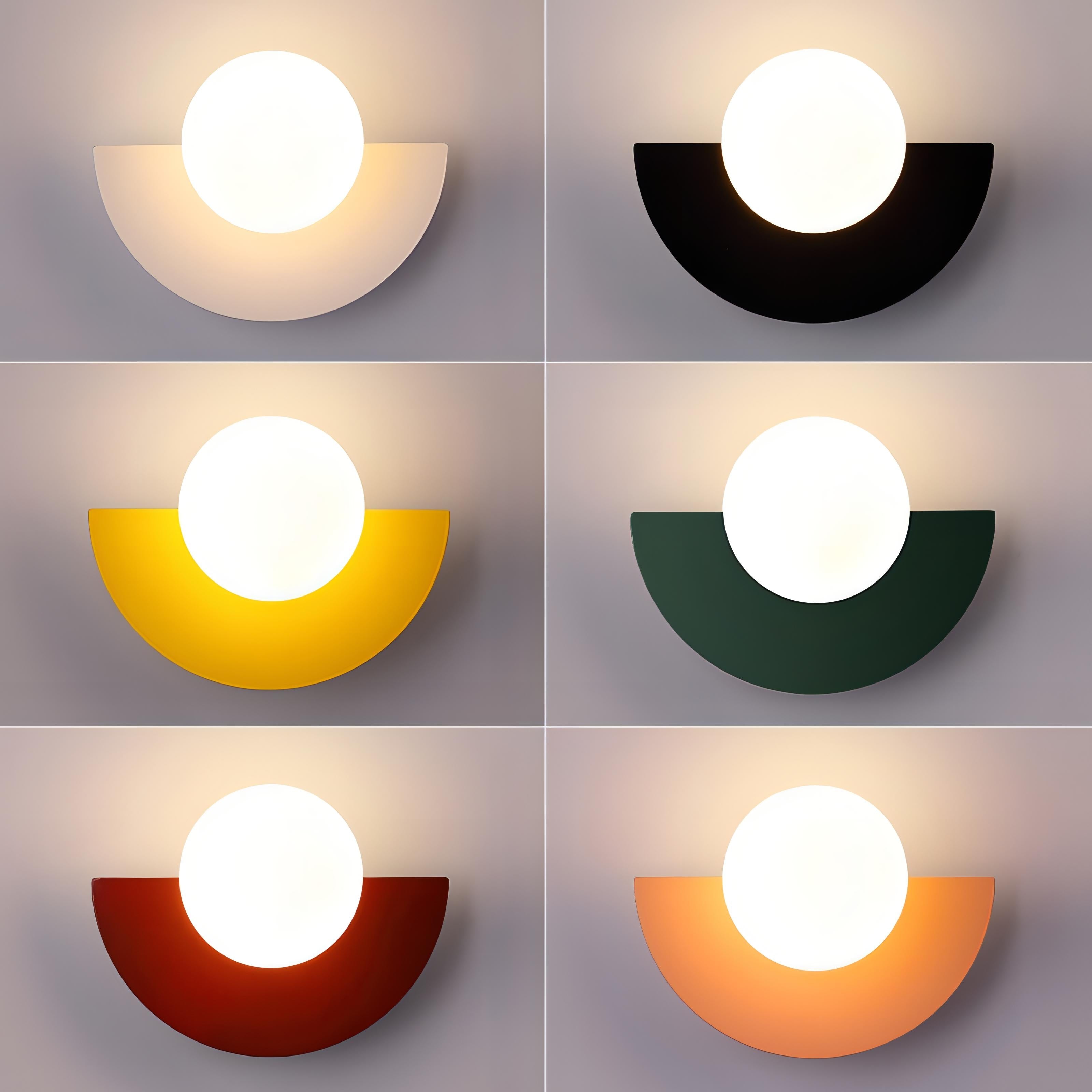 "Elegant halvsirkelformet nordisk LED-vegglampe i flere farger, ideell for moderne belysning i små rom."