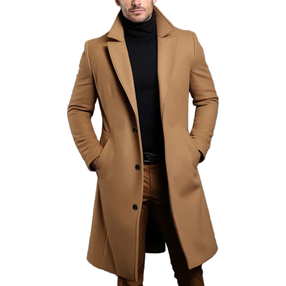 Elegant herre klassisk overcoat i mÞrkeblÄtt med skreddersydd passform for et formelt utseende.