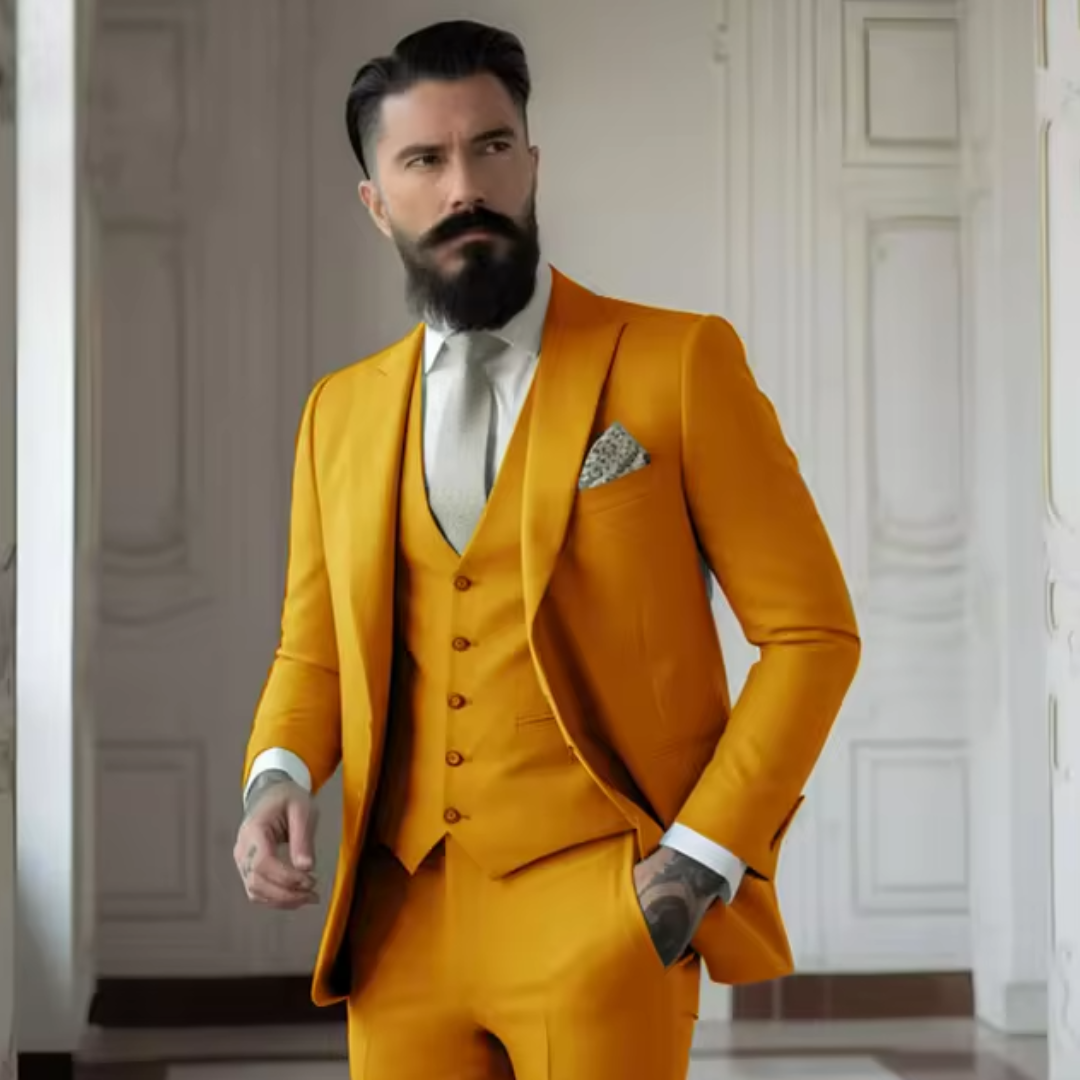 Stilig festantrekk: Tre-delt slim fit dress for menn. Komplett med jakke, vest og bukser.
