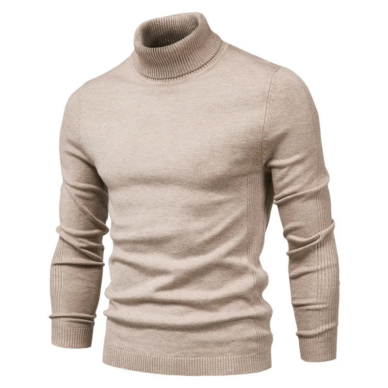Elegant herre turtleneck genser i klassisk sort kasjmir, perfekt for høst og vinter.