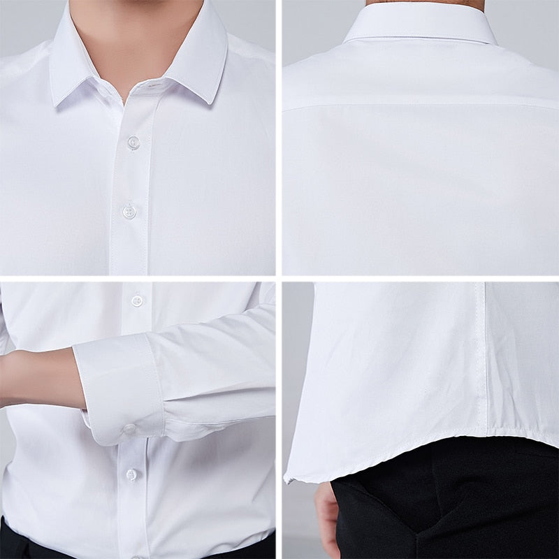 Enkel å vedlikeholde herreskjorte; rynkefri, flekkfri. Sikrer en elegant og skarp look med minimal innsats for menn.