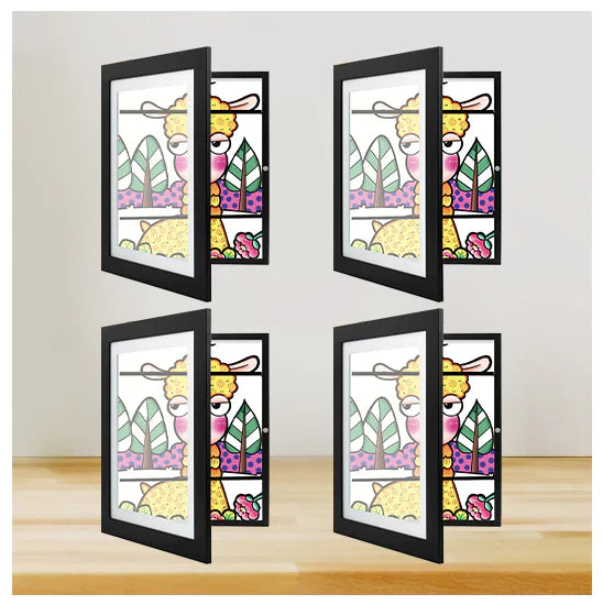 "Elegant, hvit 10x12,5 ramme for barnekunst, med glassfront og magnetlukking, ideell for tegninger og malerier."