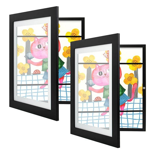 "Elegant, hvit 10x12,5 ramme for barnekunst, med glassfront og magnetlukking, ideell for tegninger og malerier."