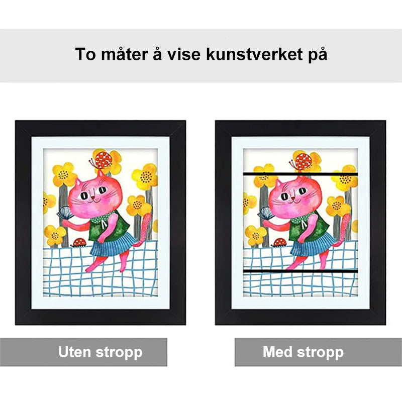 "Elegant, hvit 10x12,5 ramme for barnekunst, med glassfront og magnetlukking, ideell for tegninger og malerier."