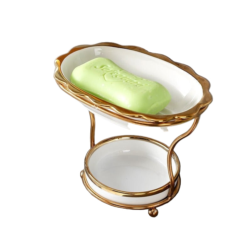 Elegant hvit keramisk såpeskål til badet; stilfull baderomsinnredning med effektiv drenering.