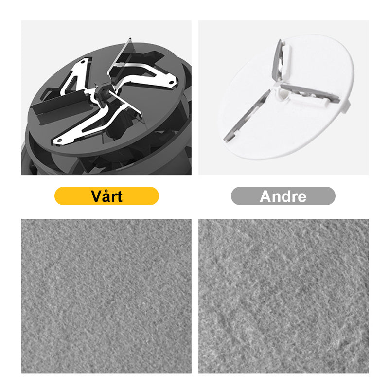 Elegant hvit nuppefjerner i ABS/PC og stål for skånsom oppfriskning av klær. Ergonomisk og trådløs med sikkerhetsmekanisme.