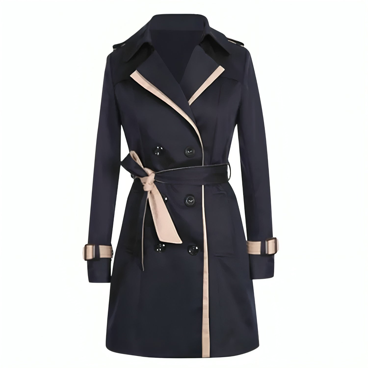 Chic khaki trenchcoat for dame, elegant kåpe for kontor og fritid. Klassisk og komfortabel yttertøy.