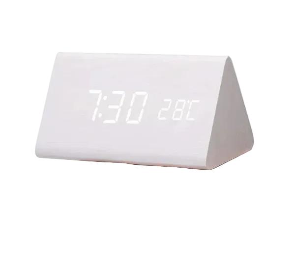 Elegant LED klokke med stemmeaktivering, perfekt bordklokke for moderne hjem og kontor.