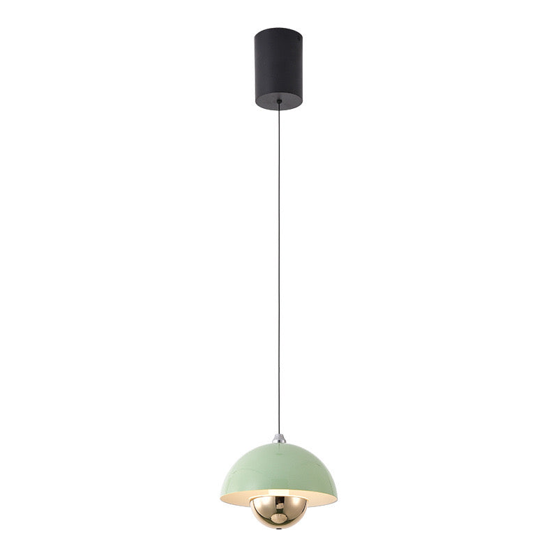 "Elegant løftbar pendellampe i pod-form med justerbar vinkel og integrert LED-lys i flere farger."