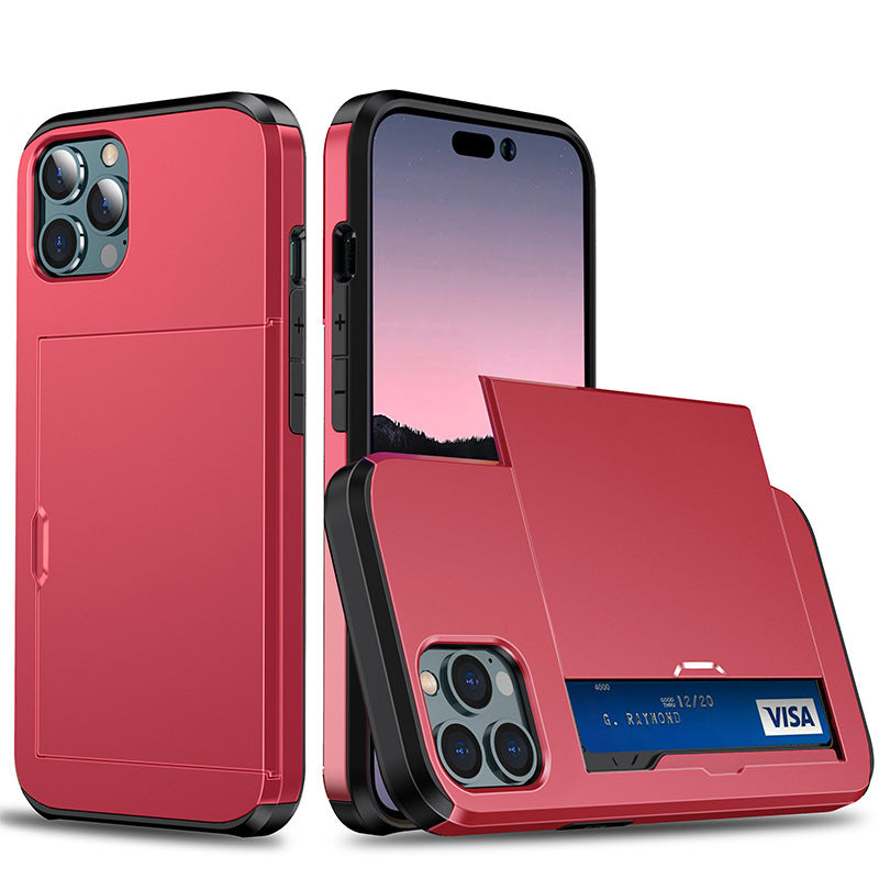 "Elegant lommebok telefonveske i svart TPU+PC med plass til kort, gir stilfull beskyttelse for iPhone, tilgjengelig i flere f