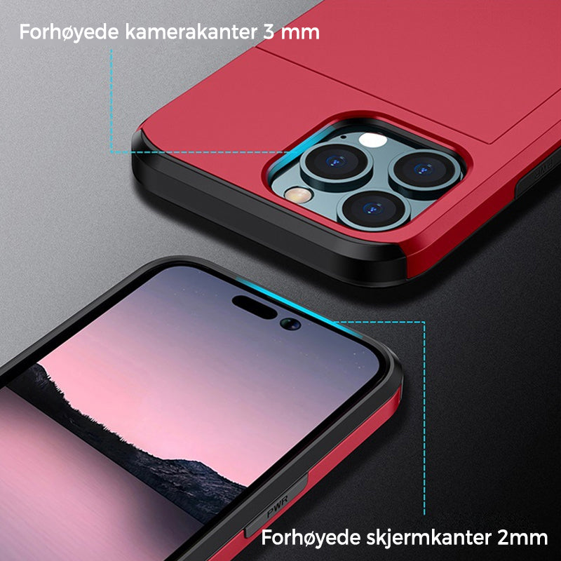 "Elegant lommebok telefonveske i svart TPU+PC med plass til kort, gir stilfull beskyttelse for iPhone, tilgjengelig i flere f