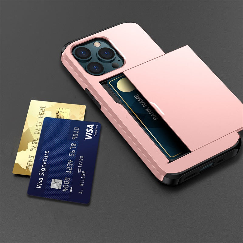 "Elegant lommebok telefonveske i svart TPU+PC med plass til kort, gir stilfull beskyttelse for iPhone, tilgjengelig i flere f