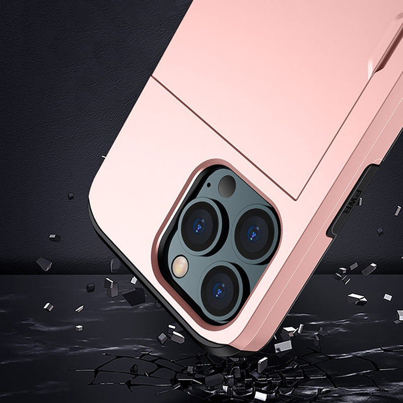 "Elegant lommebok telefonveske i svart TPU+PC med plass til kort, gir stilfull beskyttelse for iPhone, tilgjengelig i flere f