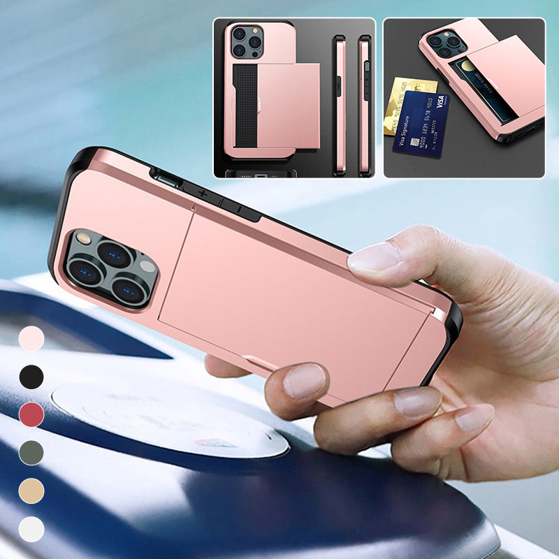 "Elegant lommebok telefonveske i svart TPU+PC med plass til kort, gir stilfull beskyttelse for iPhone, tilgjengelig i flere f