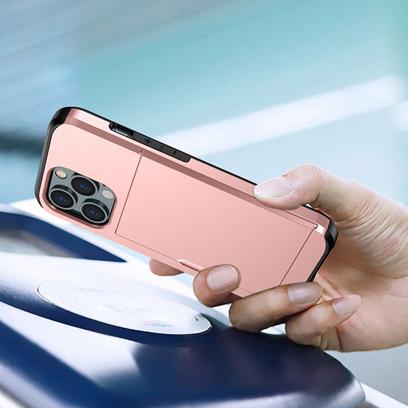 "Elegant lommebok telefonveske i svart TPU+PC med plass til kort, gir stilfull beskyttelse for iPhone, tilgjengelig i flere f