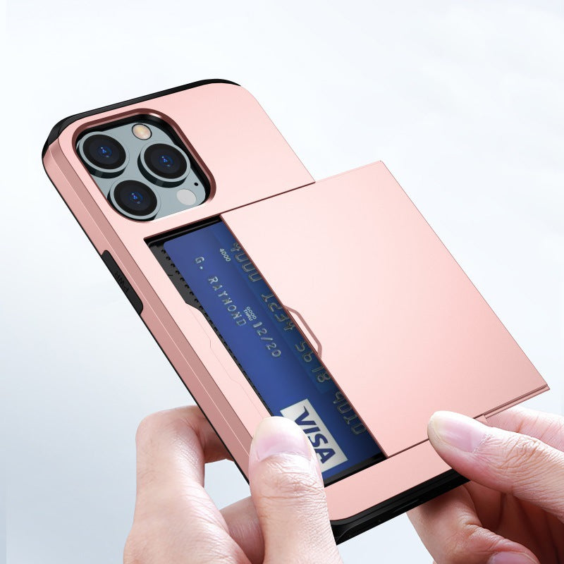 "Elegant lommebok telefonveske i svart TPU+PC med plass til kort, gir stilfull beskyttelse for iPhone, tilgjengelig i flere f