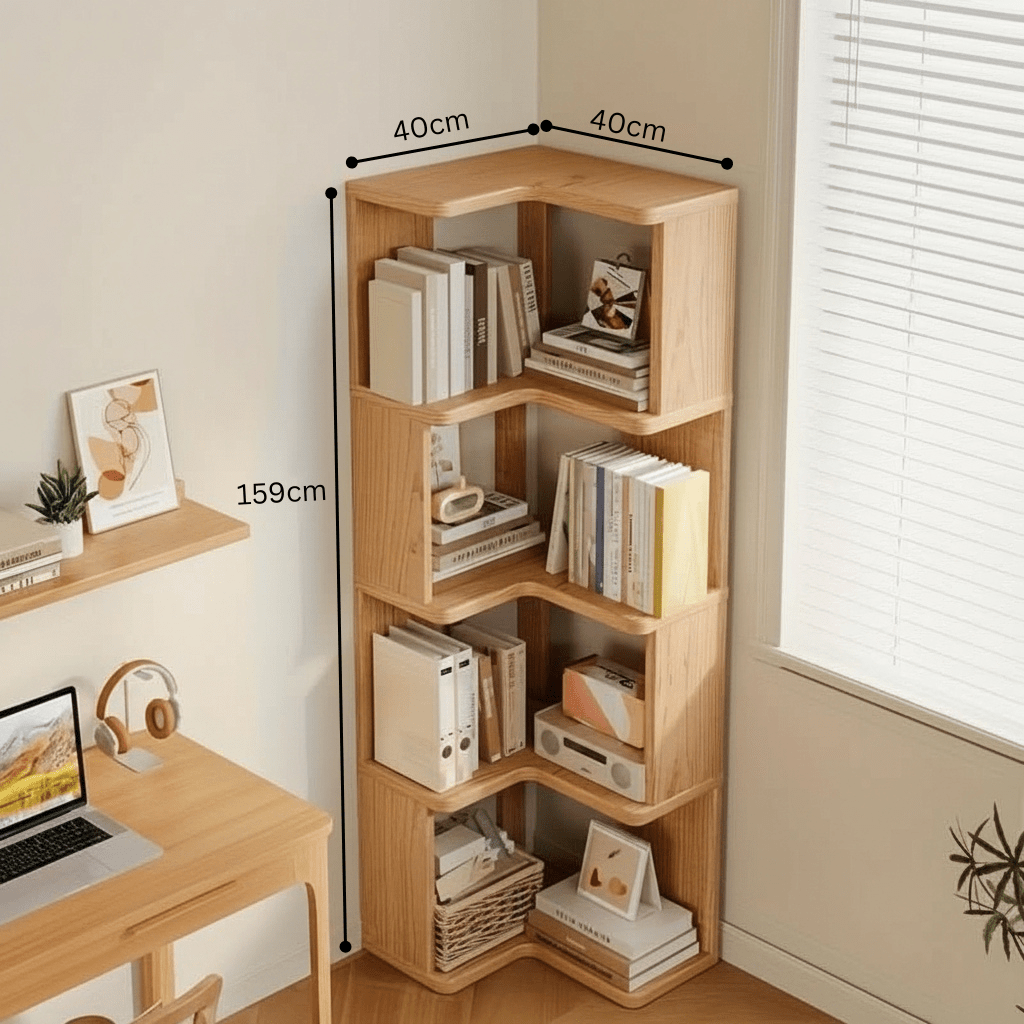 Plassbesparende hjørneskap, perfekt for stue, soverom eller kontor, med elegant design og god oppbevaring.