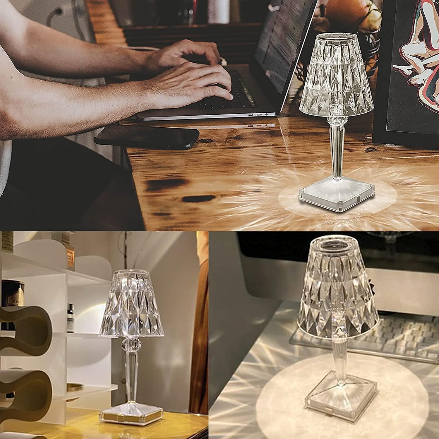 Fleksibel oppladbar bordlampe for soverommet, med vakkert diamantdesign og justerbart LED-stemningslys.