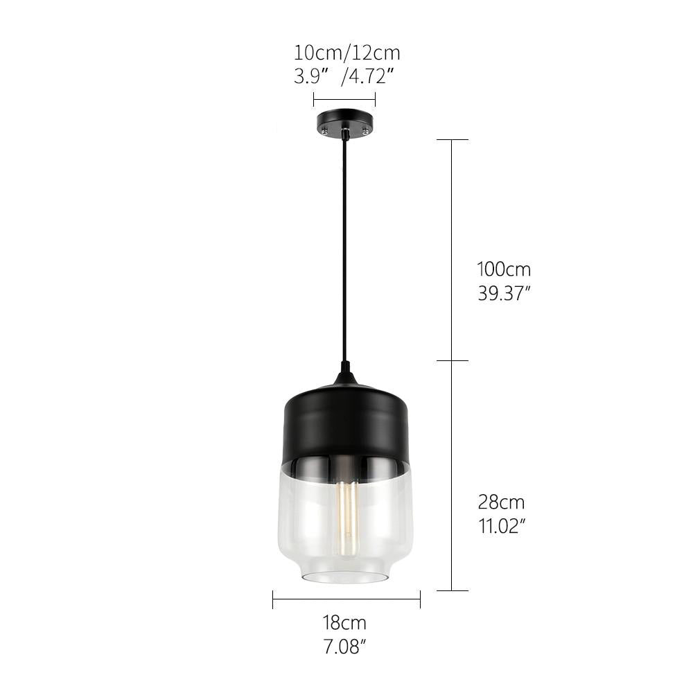 "Elegant pendellampe i håndblåst glass, justerbar, med transparent skjerm og svart snor for moderne interiørdesign."