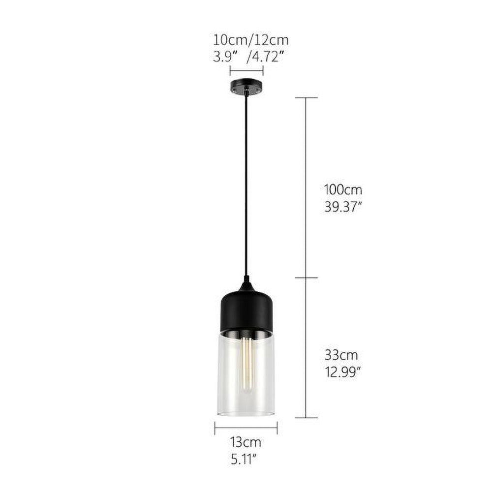 "Elegant pendellampe i håndblåst glass, justerbar, med transparent skjerm og svart snor for moderne interiørdesign."