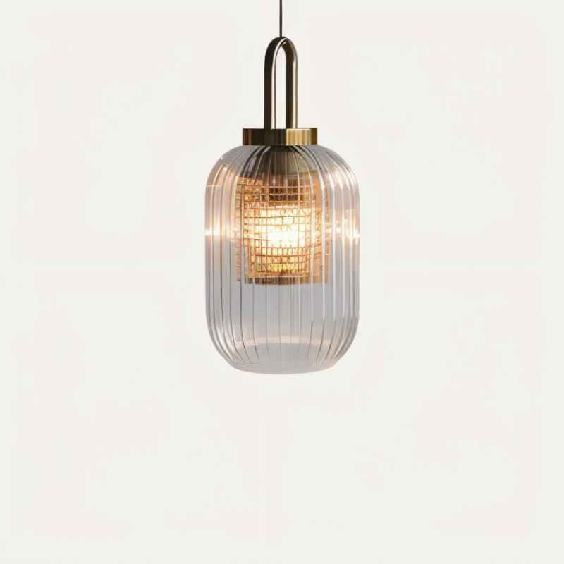 Elegant pendellampe med justerbar høyde, stripete glassdesign; lyser opp rommet med varmt eller kaldt lys, passer til E27 LED